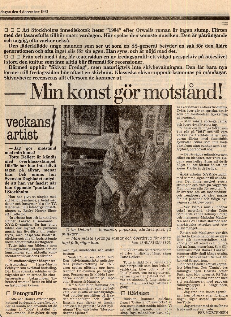 1981.12 Large interview in Dagens Nyheter